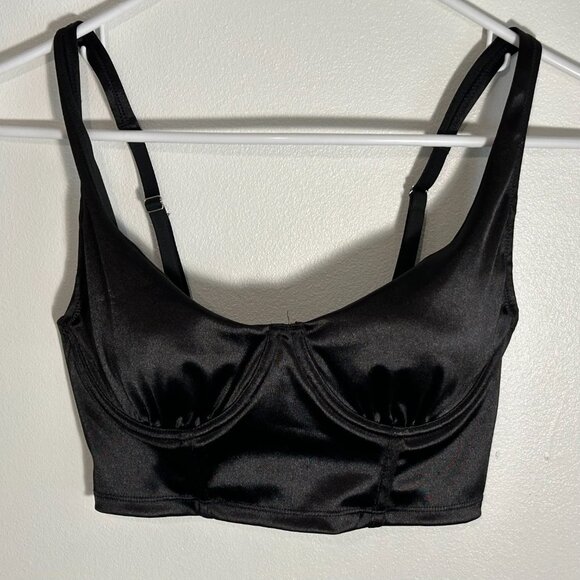 NWT Ya Los Angeles Black Sheer Button Down Satin Collar Top Size S - Picture 3 of 14